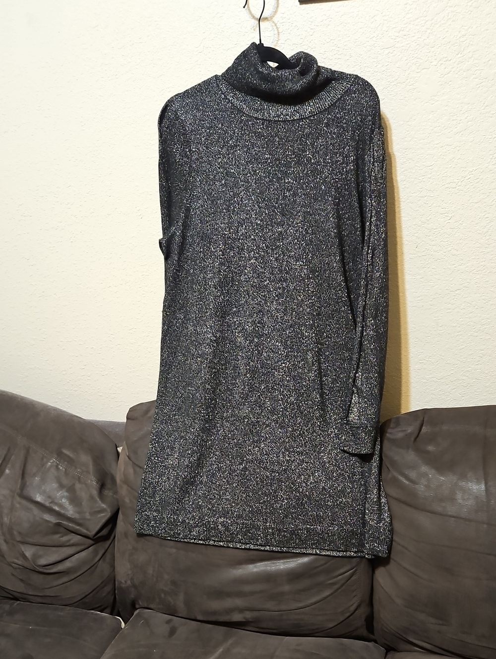Michael Kors Metallic Turtleneck Midi Dress in Black and Silver